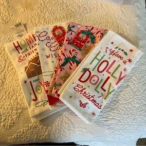 4 NEW Holly Dolly Parton Christmas DG  Kitchen Towels FULL SET NWT Peppermint